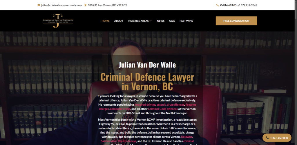 Screenshot of Julian Van Der Walle's new homepage, that was design and developed by Case Allies